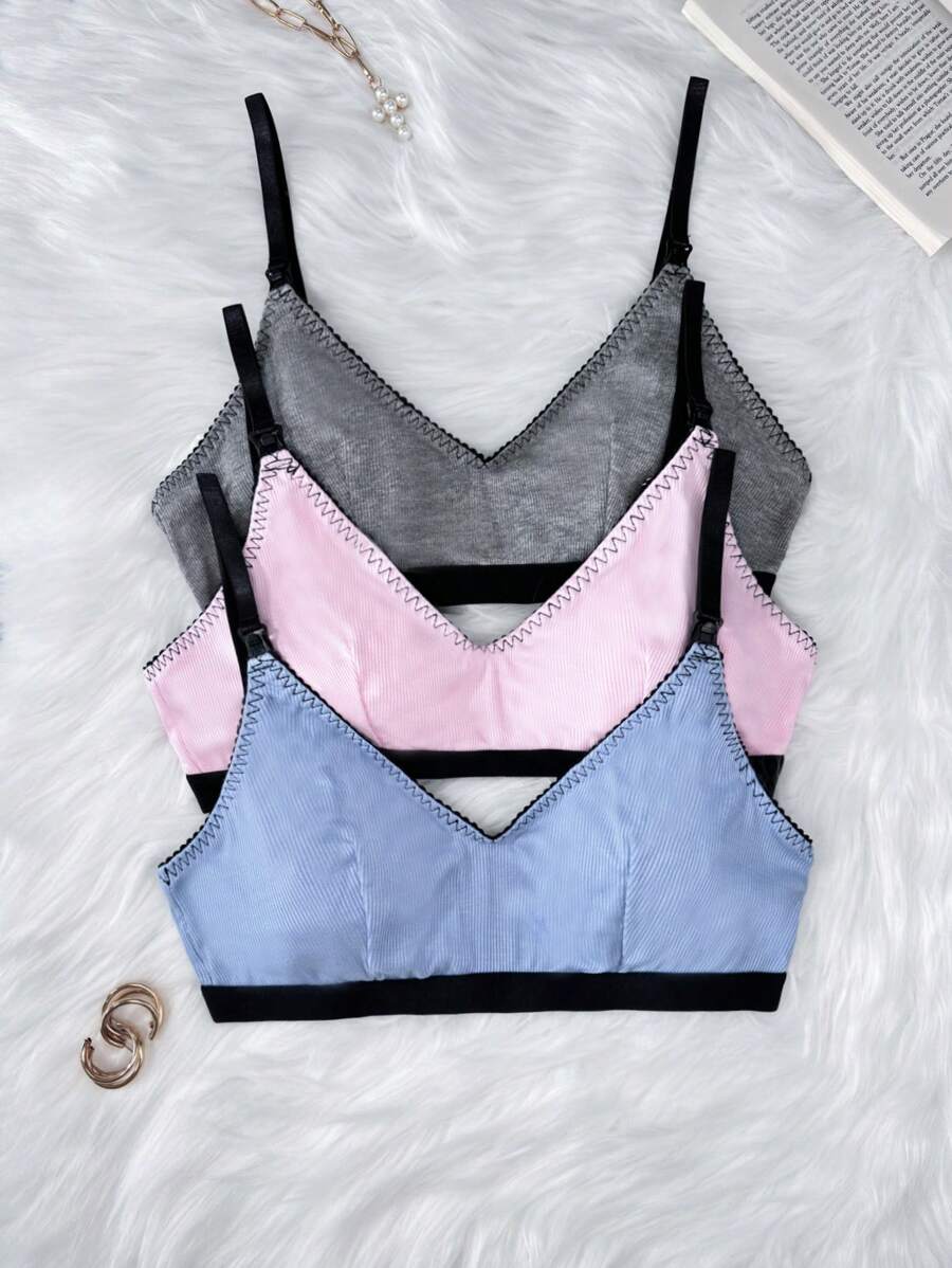 Moonlight&Mama 3pcs Simple Maternity Daily Wear Nursing Bra Set - Multicolor - View 1