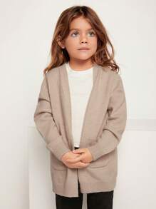 SHEIN Young Girls' Spring/Autumn Casual Solid Color Cardigan With Double Pockets - Pink - View 4