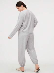 LUVLETTE 柔软棉质莫代尔休闲长款女士睡衣套装休闲套装 - 淺灰色 - 查看 3