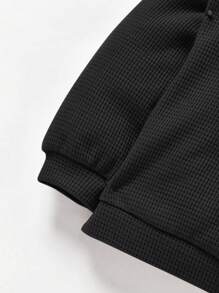 Cozy Pixies 2pcs Baby Girl Neutral Outfit Set - Graphic Print Hoodie And Flared Pants, Black - Black - View 7