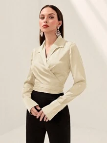 Modelyn Áo sơ mi nữ dài tay cổ chữ V thắt lưng lưng thanh lịch và thời trang - Rượu sâm banh - Xem 1
