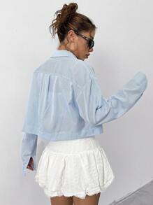 SHEIN Unity Striped Printed Zipper Jacket With Pockets, Long Sleeve Fall Cloth For Women - Blue and White - View 2