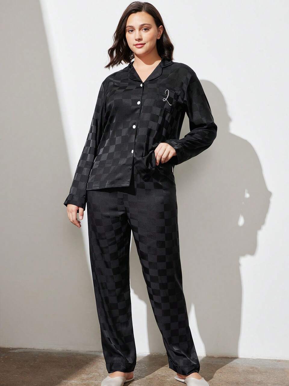 Retro Polka Flora Satin Long Women Pajama Sets Lounge Sets
