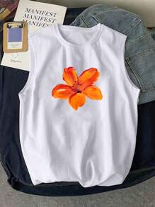 Manfinity Joysei Men's Summer Casual Flower Printed Wide Strap Tank Top - White - View 1