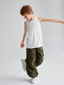 Conjunto de 4 piezas de tops de punto informales y holgados para niño preadolescente, tops básicos cómodos - Caqui - Ver 13