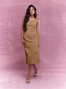 MISSGUIDED Tailored Back Zip Closure Bandeau Midi Dress