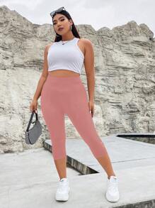 Calvaya 大尺碼女士空心設計休閒七分褲 - 藕粉色 - 查看 4