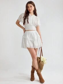 Enchnt Women's Solid Color Simple Casual Shorts - White - View 3