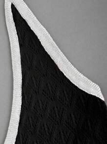 SHEIN Unity Gaun Sweater Rajut Tanpa Lengan dengan Desain Tanpa Punggung dan Blok Warna - Hitam - View 3