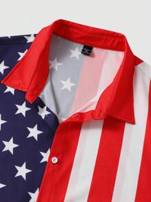 Manfinity LEGND Men's Plus Size Button Up Striped Short Sleeve Casual Loose Shirt With Star Print