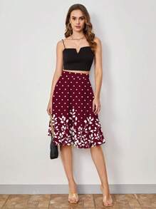 SHEIN Clasi 高腰波點和花卉印花裙