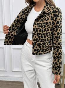 SHEIN Essnce 女士豹紋簡約日常長袖外套 - 彩色 - 查看 4