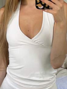 INAWLY 女士包覆設計夏季露背領帶上衣 - 白色 - 查看 3