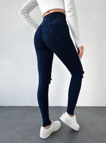 EURMUSE Zipper Fly Front Flare Leg Jeans - Navy Blue - View 2