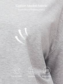 LUVLETTE 柔软棉质莫代尔休闲长款女士睡衣套装休闲套装 - 淺灰色 - 查看 5