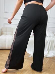 大尺碼純色性感睡衣底褲，側邊花邊裝飾