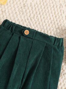 Souflis Souflis 1pc Baby Boys' Casual Retro Comfortable Corduroy Pleated Pants, Suitable For Daily Wear, Autumn/Winter - Dark Green - View 4