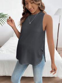 SHEIN 孕婦素色無袖背心，適合日常穿著 - 深灰色 - 查看 5