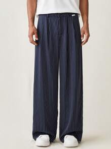 SWAVVY Pantalones rectos y casuales de corte relajado con rayas tejidas para hombre. Pantalones lisos de vestir largos para ocasiones casuales, regalos para esposo o novio