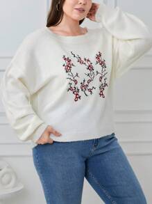 RueChic PLUS SIZE FLOVER  EMBRODERY  CASUAL SWEATER - White - View 4