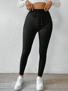 Chiquease 女士保暖内衬紧身抽绳运动户外瑜伽紧身裤 - 黑色 - 查看 5