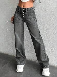 EURMUSE 98% Baumwolle Damen unifarbene, schlichte Jeans für den täglichen Gebrauch - Grau - Übersicht 5