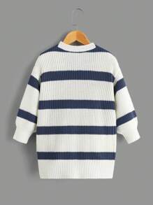 SHEIN Young Girl Striped Pattern Drop Shoulder Duster Cardigan In Fall/Winter