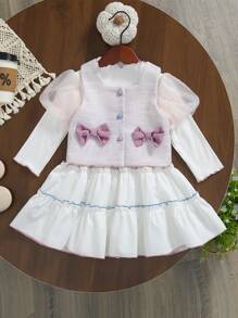 فستان نصف ذوق عالي أنيق للبنات الرضع مع تصميم القلب والربطة , ربيع / خريف - ارجواني فاتح - مشاهدة 1