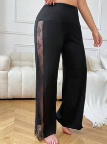 大尺碼純色性感睡衣底褲，側邊花邊裝飾