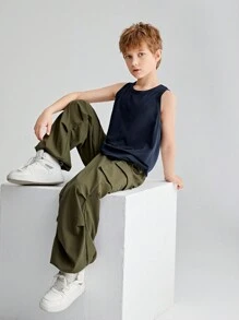 Conjunto de 4 piezas de tops de punto informales y holgados para niño preadolescente, tops básicos cómodos - Caqui - Ver 6
