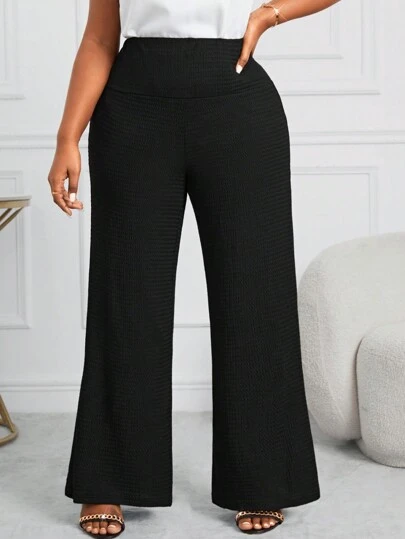 SHEIN Lady Plus Size Elegant Casual And Commuting Black Pants Made Of Mechanism Fabric, For Sports And Yoga Black Sweatpants Fall Outfits Dress Pants