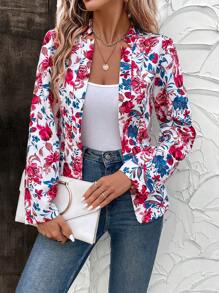 SHEIN LUNE Áo khoác nữ in hoa dáng vừa vặn có cổ đứng - Nhiều màu - Xem 5