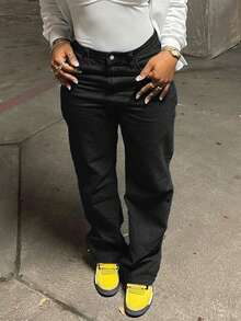 女士经典复古宽松直筒牛仔裤，男友风休闲日常牛仔裤