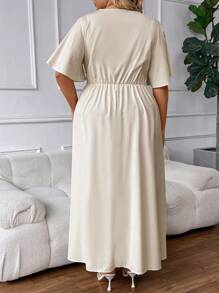 SHEIN CURVE+ Vestido de manga corta sencillo y de tamaño grande para mujer en unicolor ideal para uso diario - Albaricoque - Ver 2