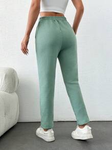 SHEIN Cottnline Women's Solid Color Elastic Waist Joggers, Perfect For Exercise And Leisure - Mint Green - View 2