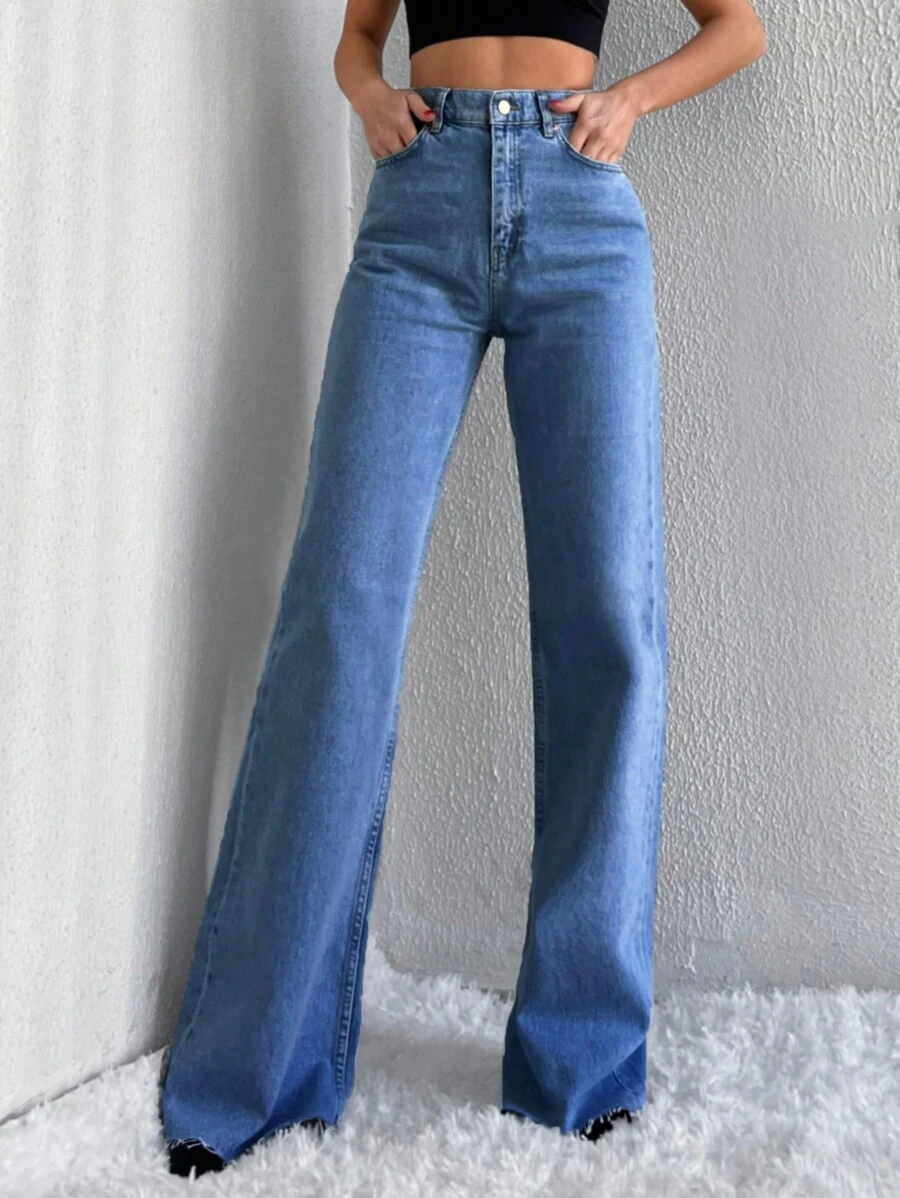Cottnline High Waist Wide Leg Jeans - Medium Wash - View 1