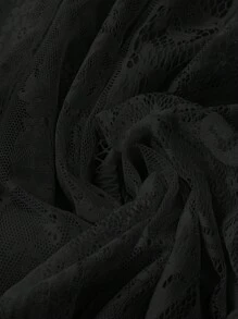 SHEIN LUNE Plus Size Solid Color Lace Long Sleeve Skirt, Suitable For Daily Casual Wear Maxi Women - Black - View 7