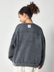 SUMWON Society Logo Sweatshirt Youth Oversized Stylish Casual Long Sleeve Winter Fall Pullover Ultra Comfort Athletic Wear Sportswear Activewear - Dark Grey - View 2