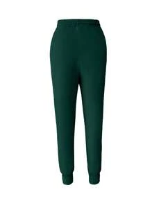 SHEIN Unity Conjunto de uniforme de scrubs con top de cuello alto de unicolor y pantalones ajustados - Azul Marino - Ver 3