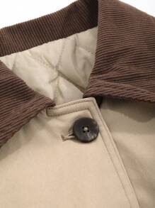 DAZY 女士撞色宽松长袖翻领口袋羽绒服，冬季女装，冬季外套