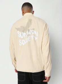 Sumwon Society 轻量教练夹克街头服饰都市设计超大街头风格男女通用大学鹰影图案 - 卡其色 - 查看 1