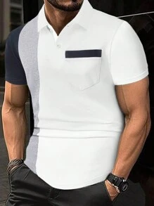 RueChic Polo régulier pour hommes avec blocs de couleur et poche - Blanc - Voir 1