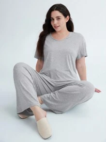 LUVLETTE Conjunto de pijama holgado de cuello redondo de TENCEL™ Modal para mujer, súper suave, como ropa de exterior'