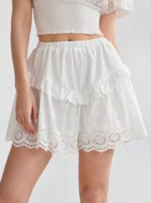 Enchnt Women's Solid Color Simple Casual Shorts - White - View 4