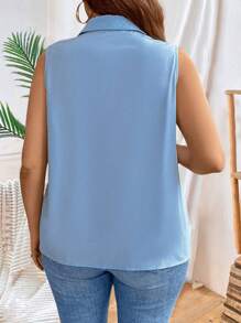 SHEIN Clasi Plus Stereo Flowers Button Front Sleeveless Shirt - Blue - View 2