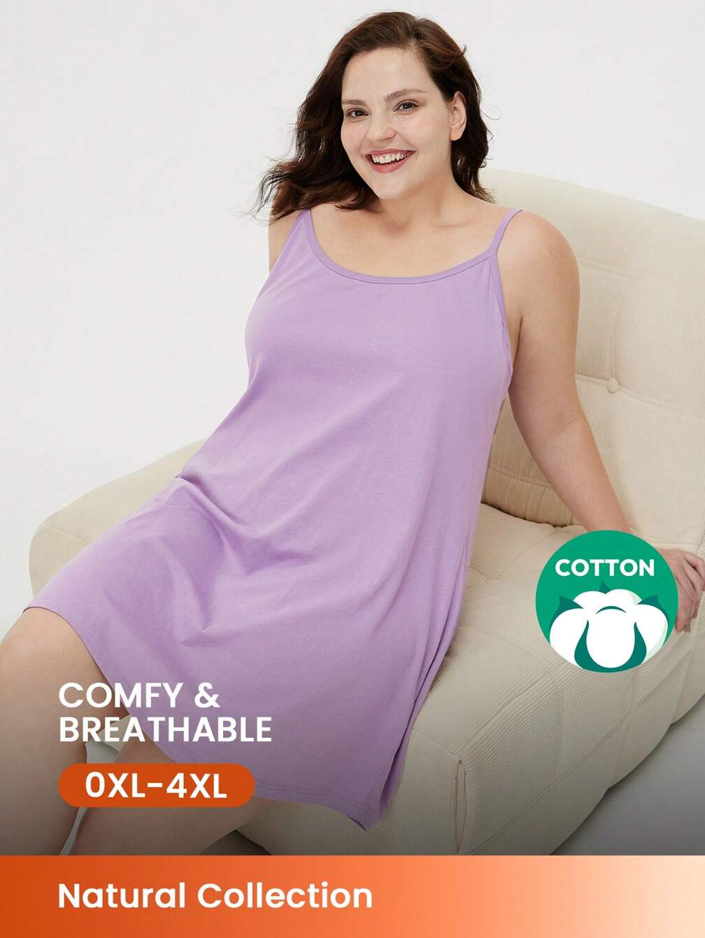 plus size cotton slip dress Plus Size Purple Basic Sexy Soft 100% Pure Cotton Short Cami Nightdress As  Outerwear Slip Dress Summer Dresses For Women｜luvlette