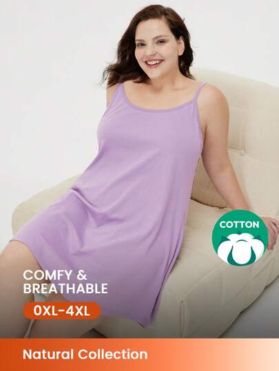 LUVLETTE Women's Plus-Size Purple Sexy Soft 100% Pure Cotton Short Cami Nightdress Lingerie Lingerie As Outerwear Slip Dress Babydoll & Pyjamadressing & Pyjamadressing