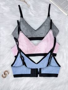 Moonlight&Mama 3pcs Simple Maternity Daily Wear Nursing Bra Set - Multicolor - View 2