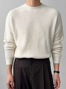 DAZY Men Solid Round Neck Drop Shoulder  Beige Sweater Fall,Winter - Apricot - View 7