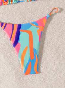 Swim Mod 女士夏季海滩印花吊带性感比基尼套装（带分体比基尼套装） - 彩色 - 查看 4